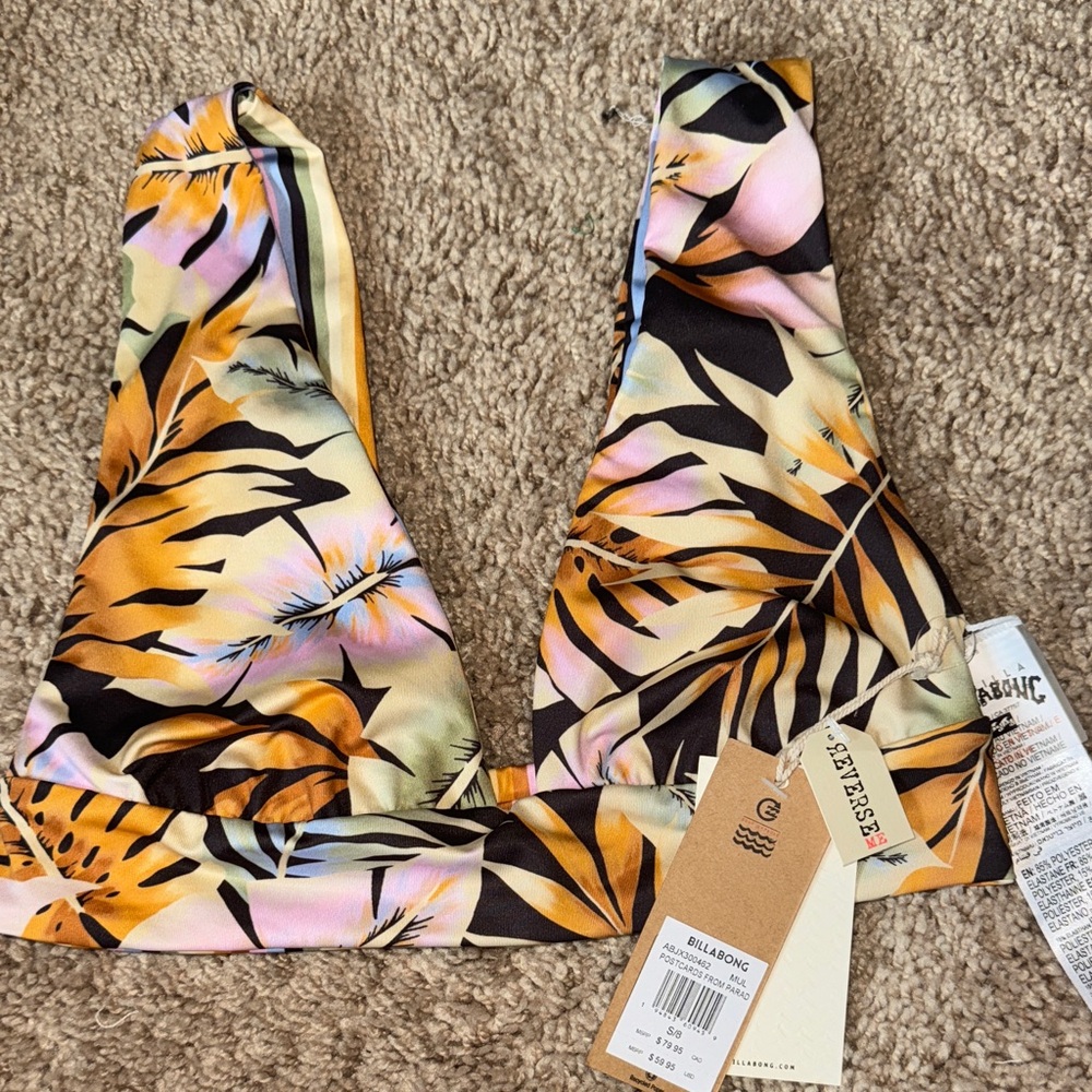 Billabong NWT Multicolor Leaf Print Bikini Top Size S